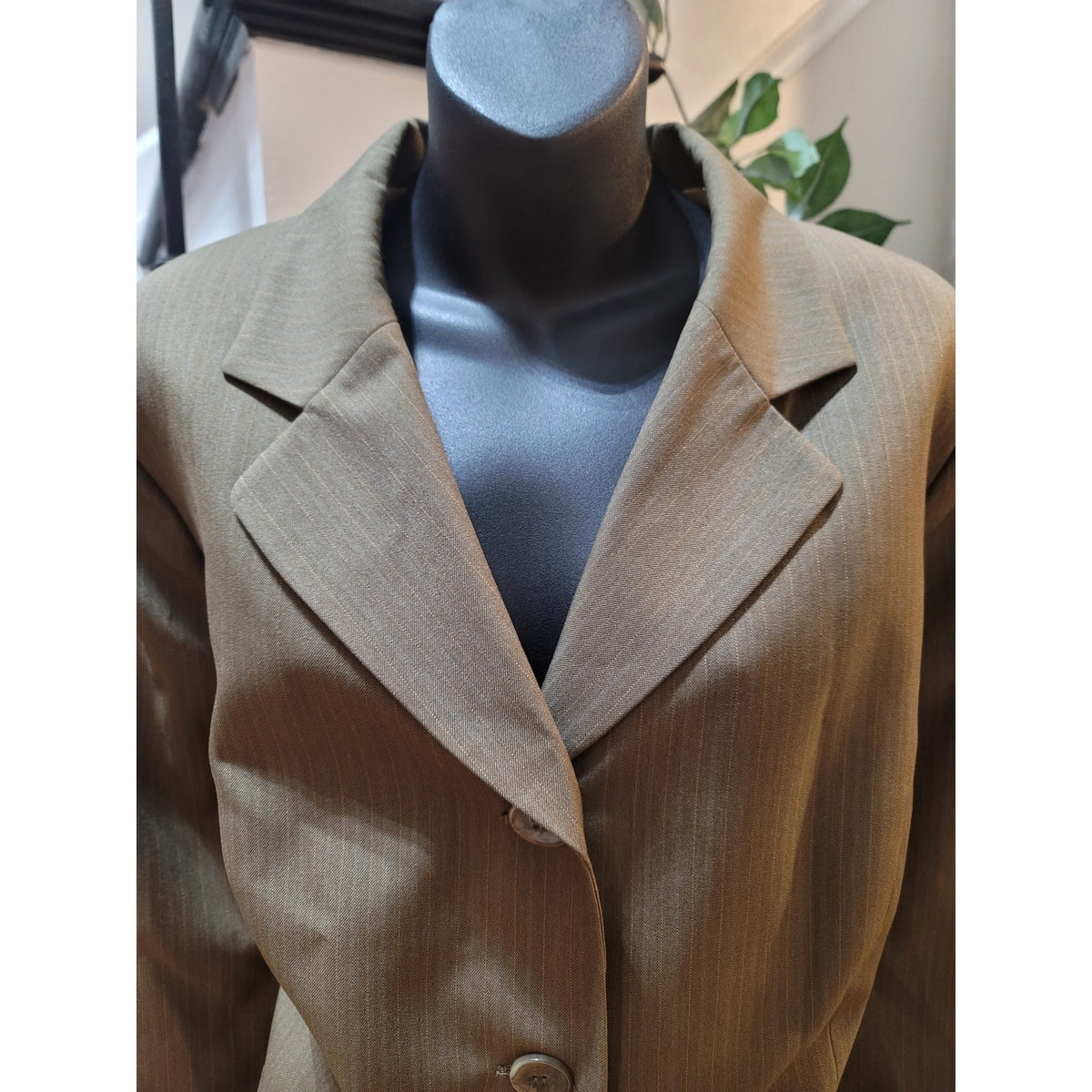 Evan Picone Pants Suit Womens SZ 20W Brown Pinstripe 3-Button Blazer Welt Pocket