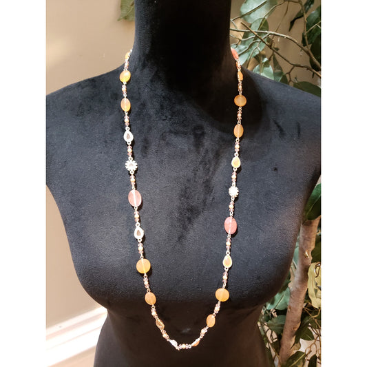 Chaps Womens Multi-Faceted Glass Acrylic Beads Faux Pearls Long Necklace Jewelry