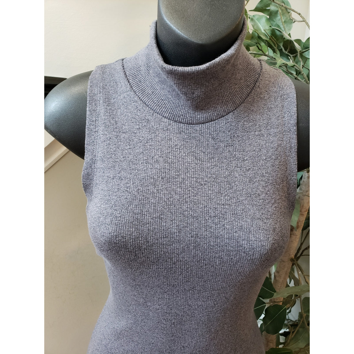 Alternative Sweater Dress Women's Size Small Gray Rib Knit Sleeveless Mock Neck