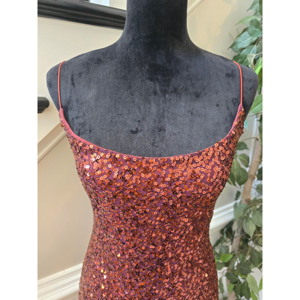 B. Darlin Mini Dress Women's Chest Small Red Sequin Open Back Spaghetti Straps