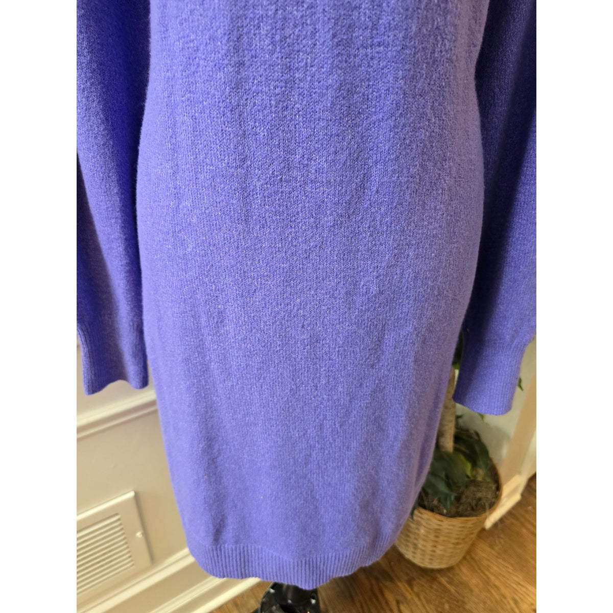 Loft Sweater Dress M Purple Ribbed Knit Crew Raglan Sleeve Pullover Casual Party