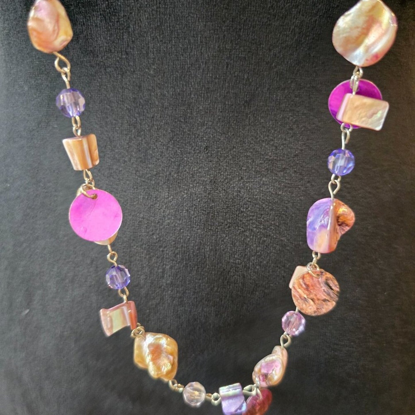 Women Fashion Multicolor Mother of Pearl Beads Crystal Long Necklace Jewelry