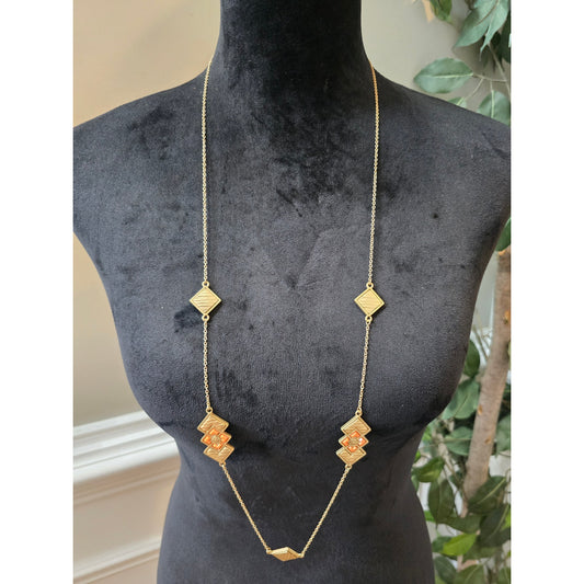 Women's Long Gold Geometric Pendant Necklace with Earring Lobster Clasp Chain