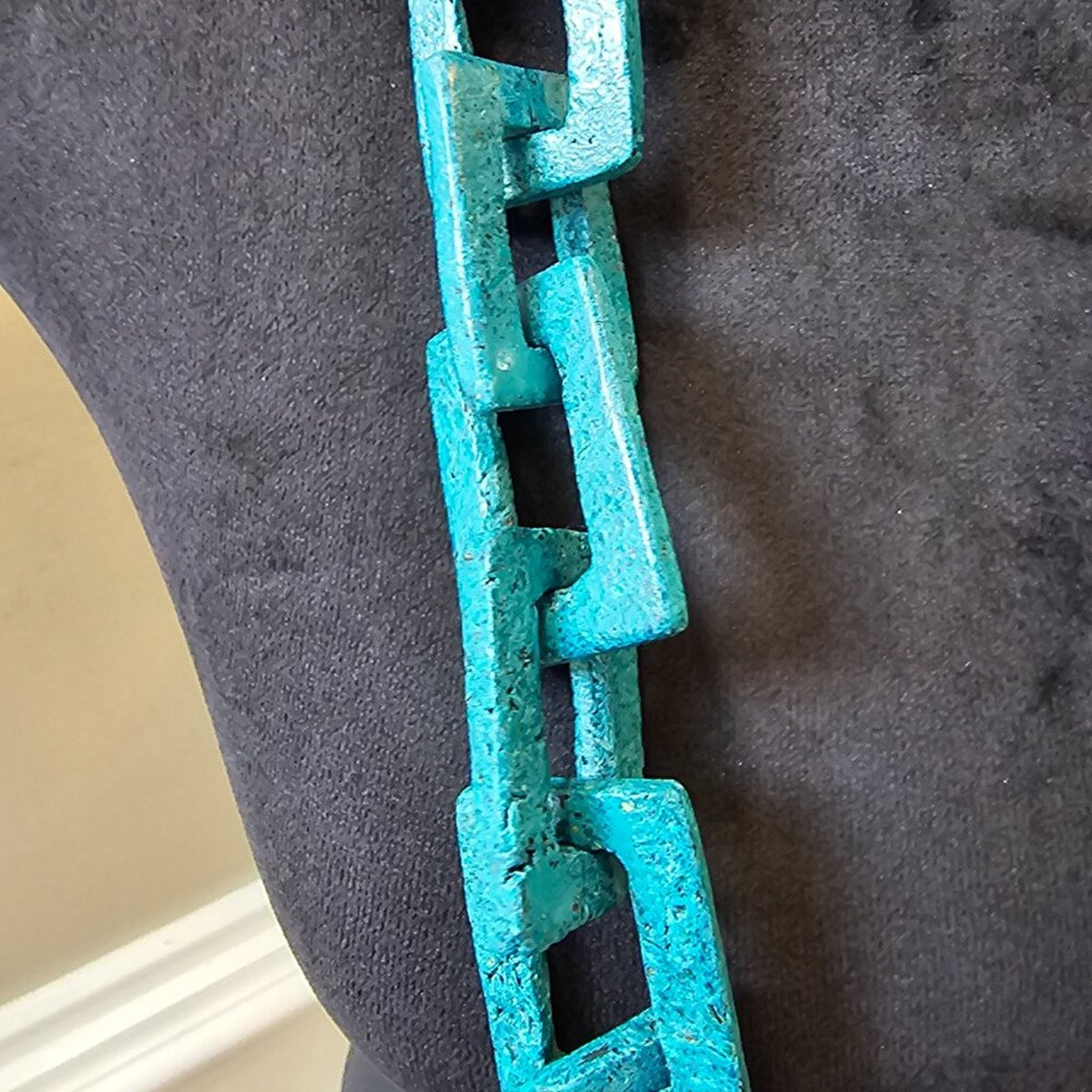 Womens Fashion Blue Square Resin Chain Link Lava Beaded Necklace Jewelry