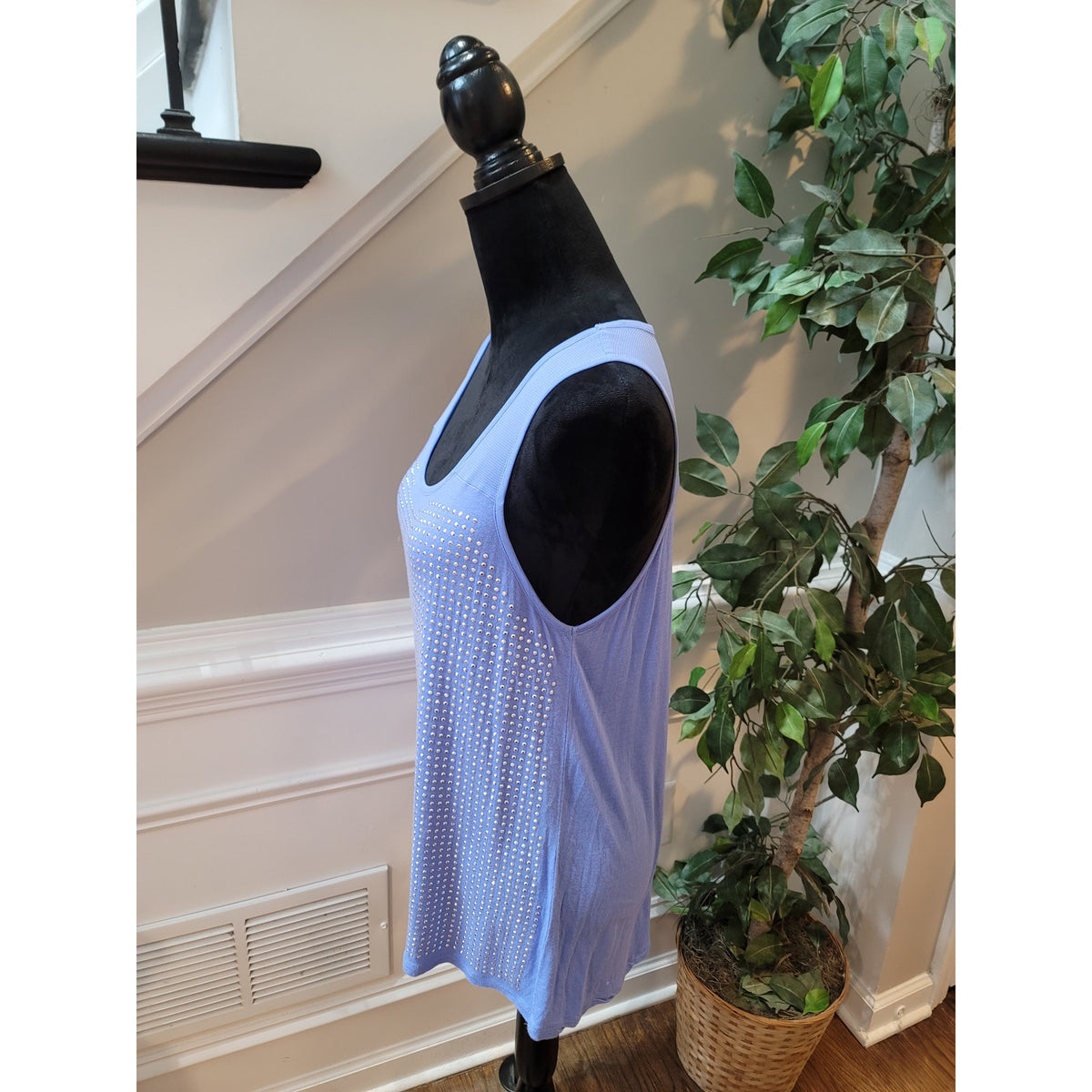 International Concepts Tank Top Women's Large Blue Sheer Scoop Neck Sleeveless