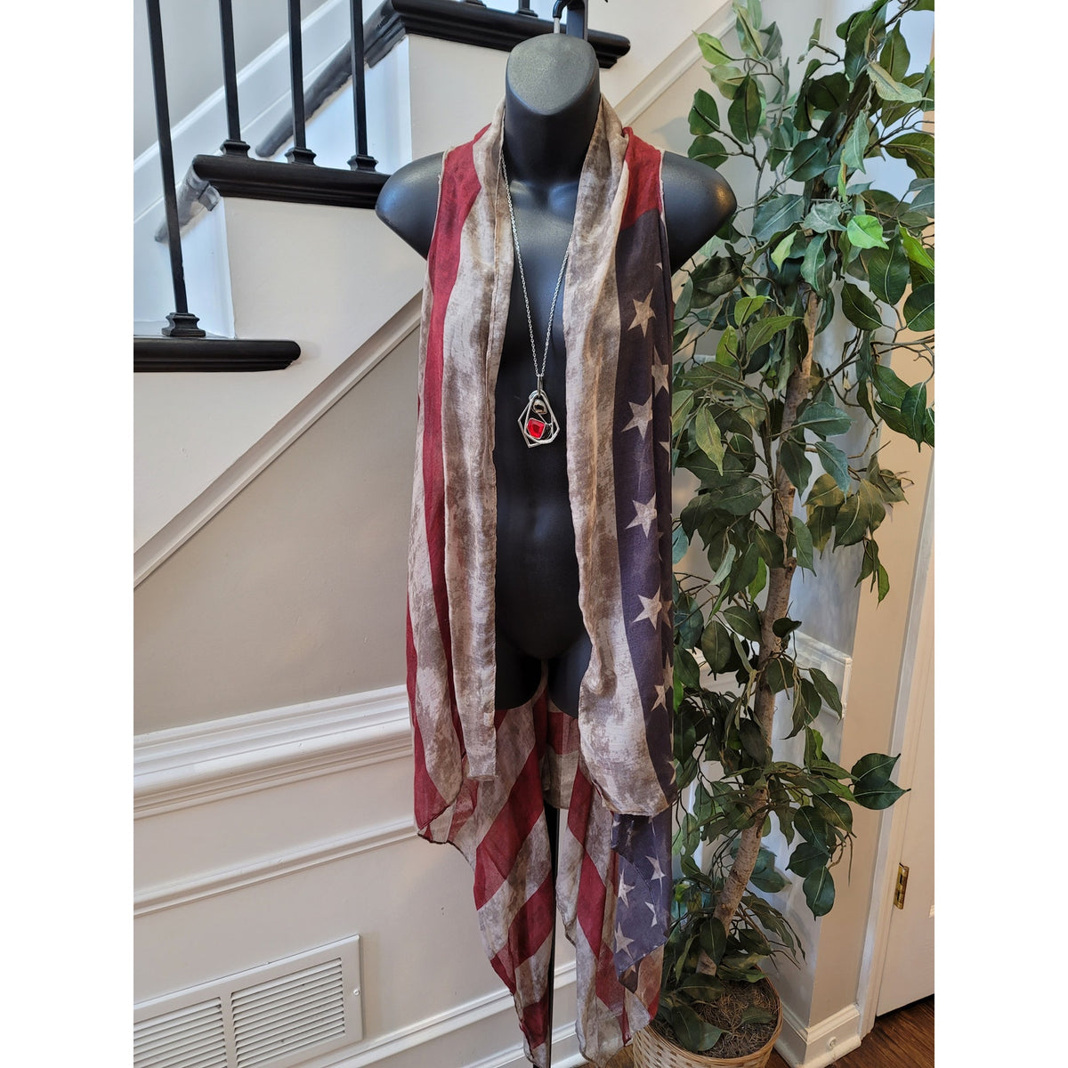 4th of July USA Flag Sheer Vest Women's Chest Large Multicolor Sleeveless