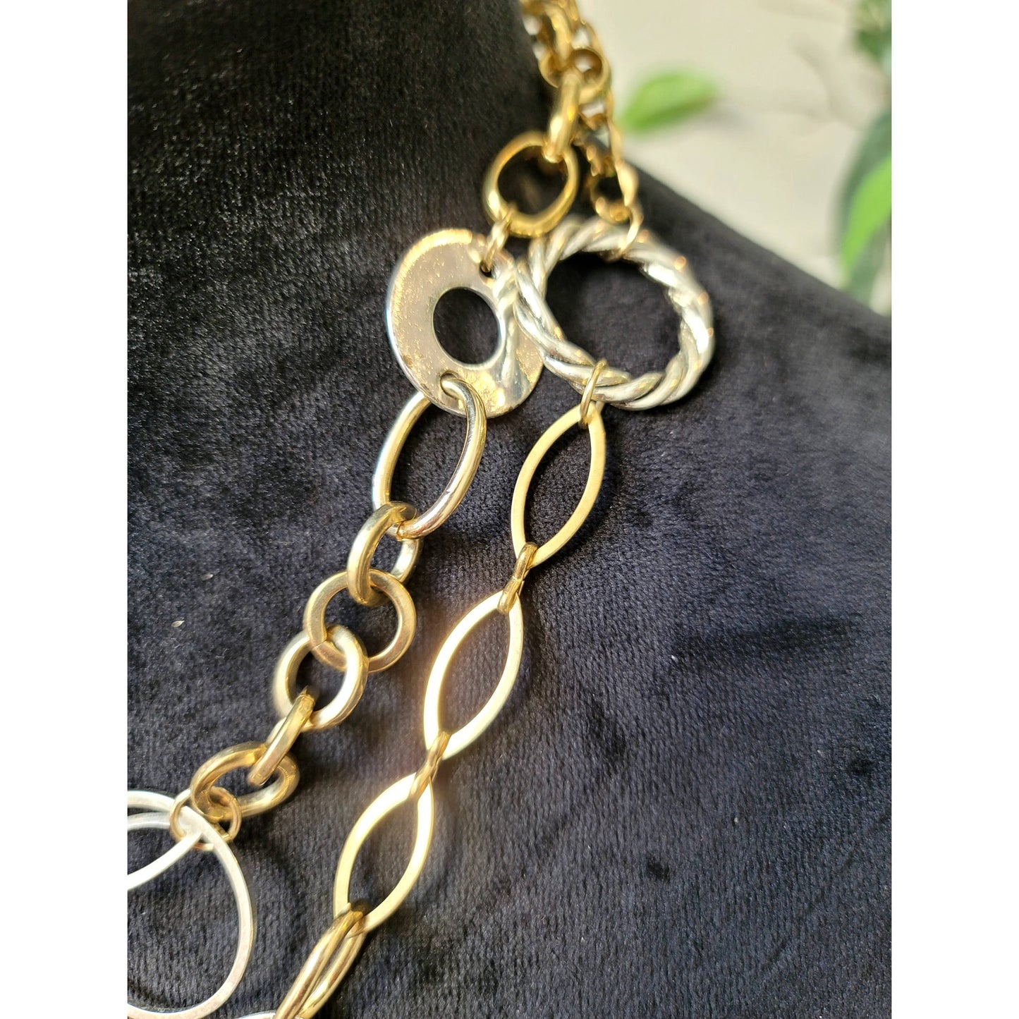 Women's Mixed Metal Link Chain Statement Necklace Gold Silver Adjustable Fashion