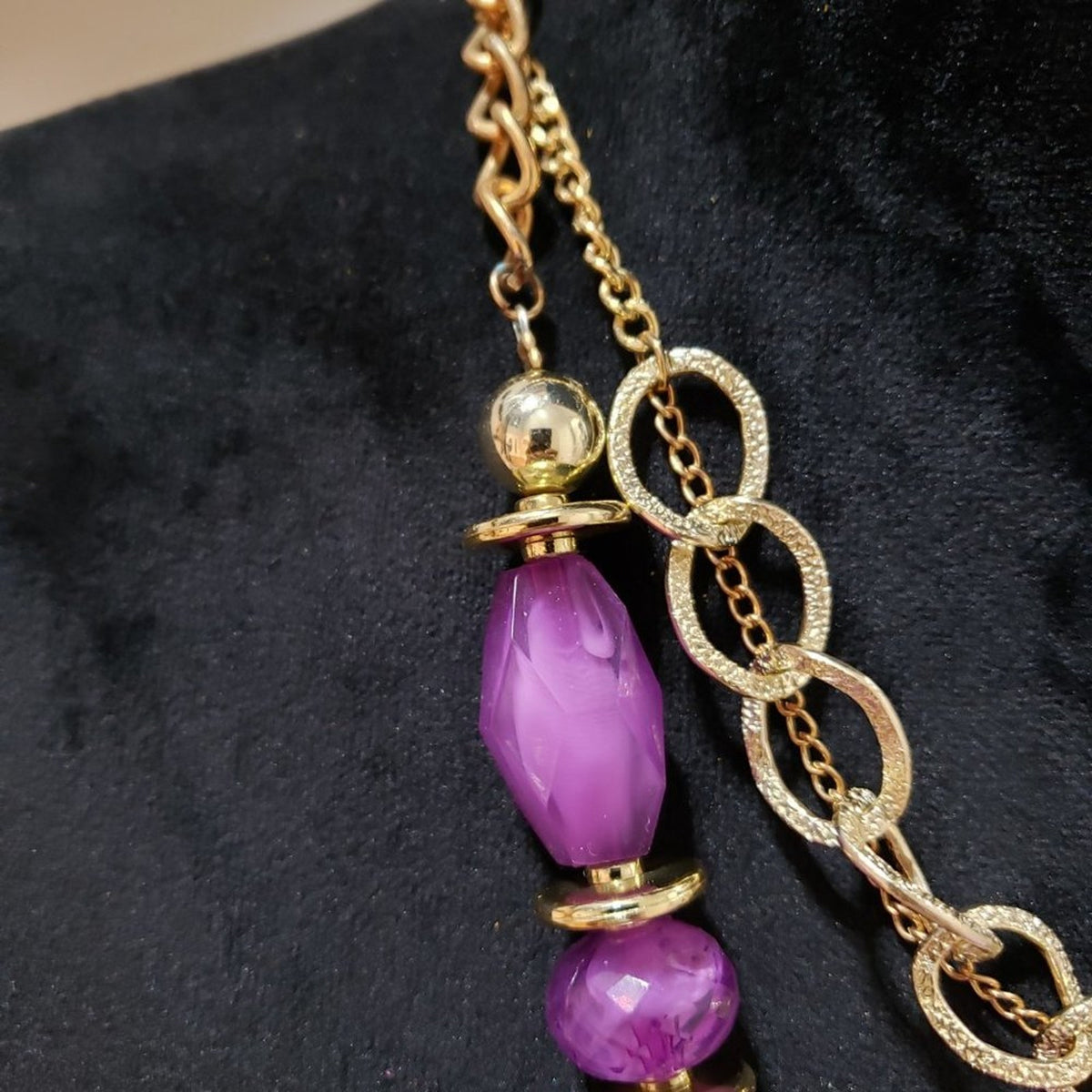 Womens Gold Tone Purple Agate Slabs Crystal Collar Necklace with Lobster Clasp