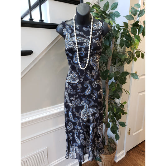 Ann Taylor Long Maxi Dress Womens Petite 2 Black Paisley Sleeveless Round Neck