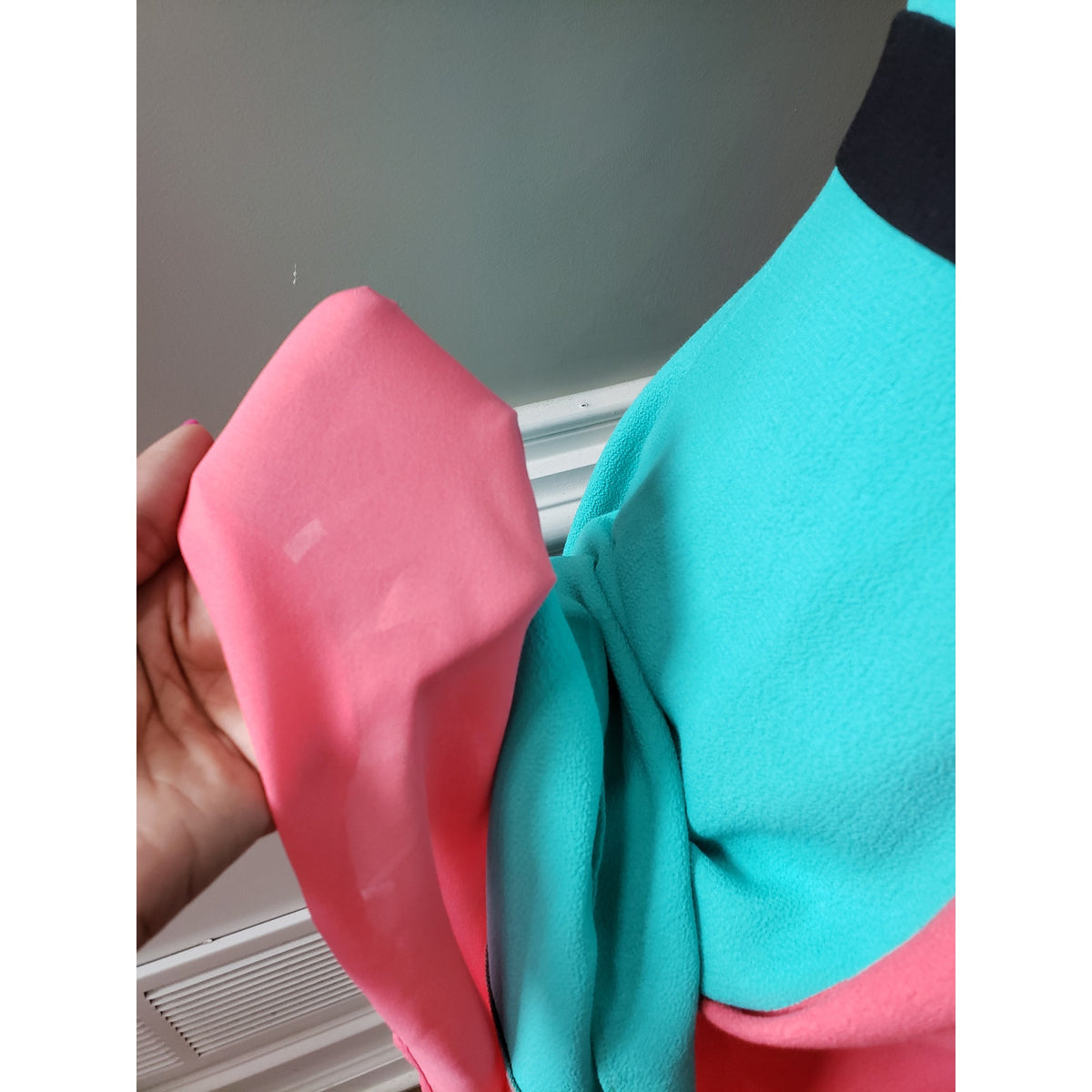 Womens Dress Womens Small Blue Pink Colorblock Lined Empire Waist Back Zip