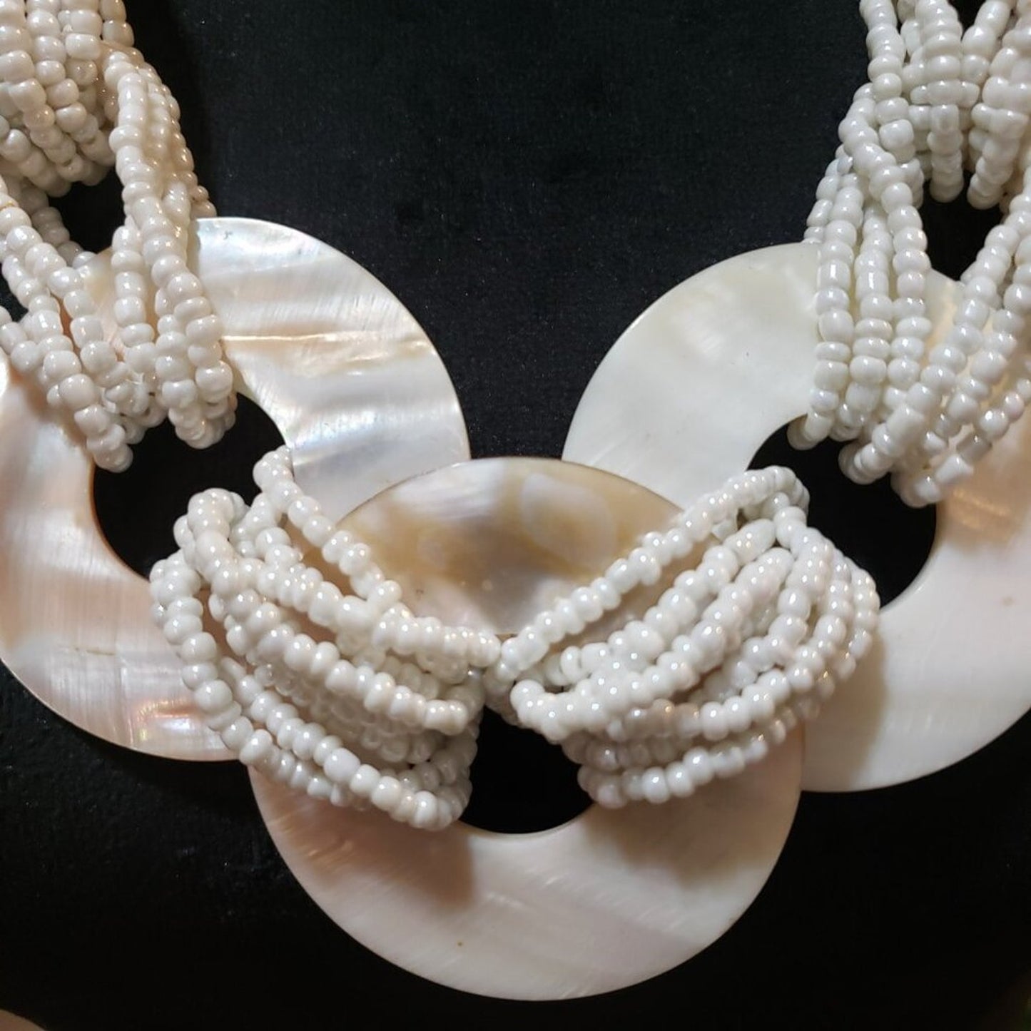 Womens White Braided Seed Bead 3 Strand Disc Necklace Jewelry with Lobster Clasp