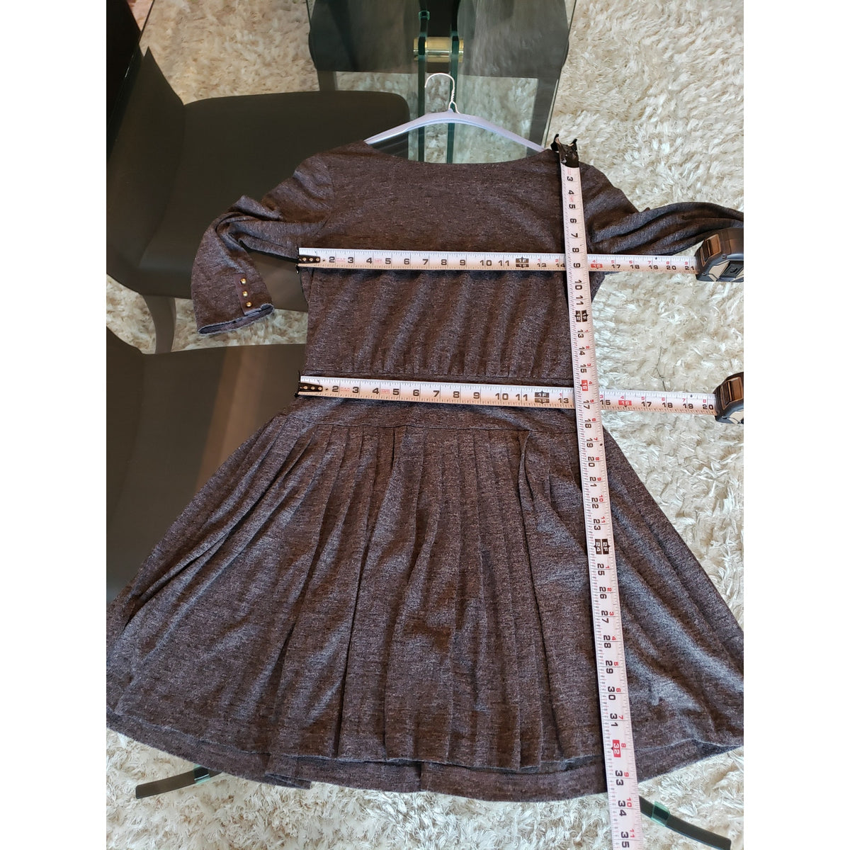LOFT A Line Dress Women's 2 Gray Polyester Drop Waist Pleated Boat Neck Back Zip