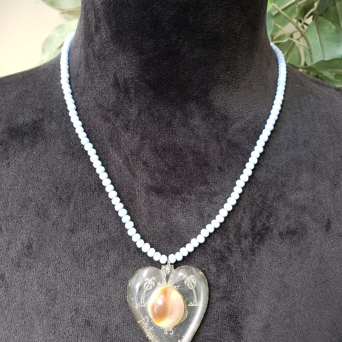 Women Fashion Blue Jade Beaded Heart Pendant Necklace Jewelry with Lobster Clasp