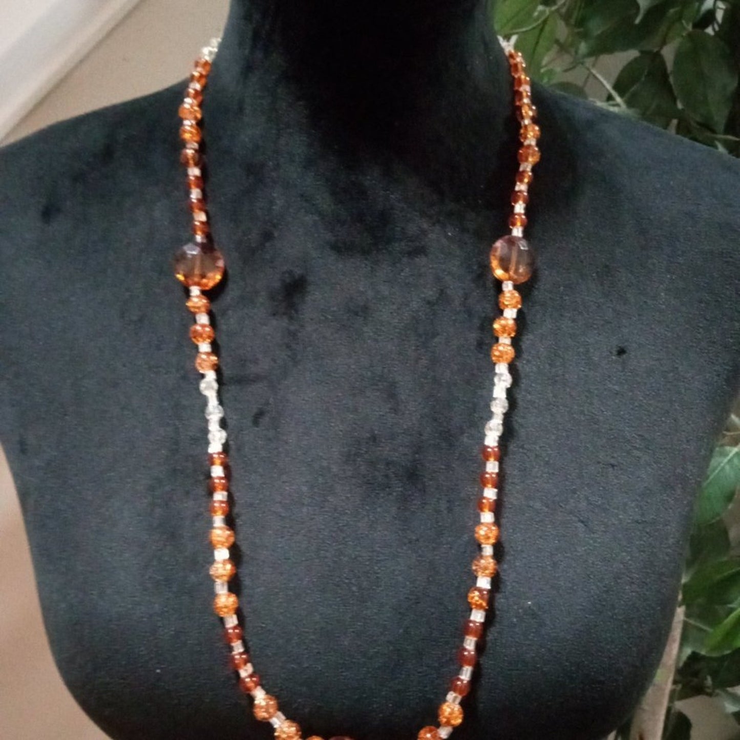 Womens Fashion Elegant Orange Color Rhinestones Chunky Beaded Long Necklace