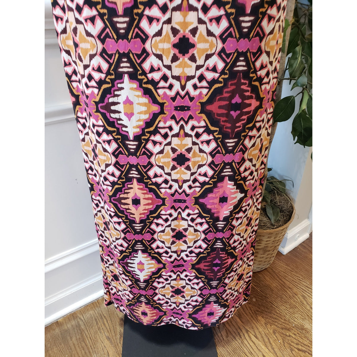 House of Bailey Long Maxi Dress Womens Large Multi Scoop Neck Drawstring Waist