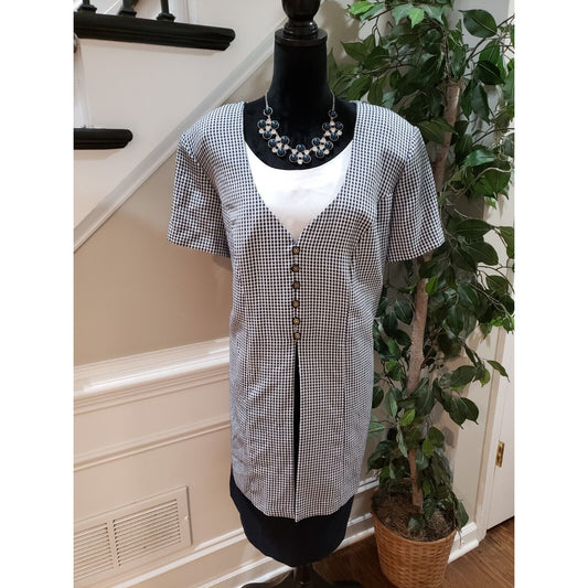 Vintage DBY Ltd. Womens White Black Gingham Deep V Neck Jacket Dress Size 16