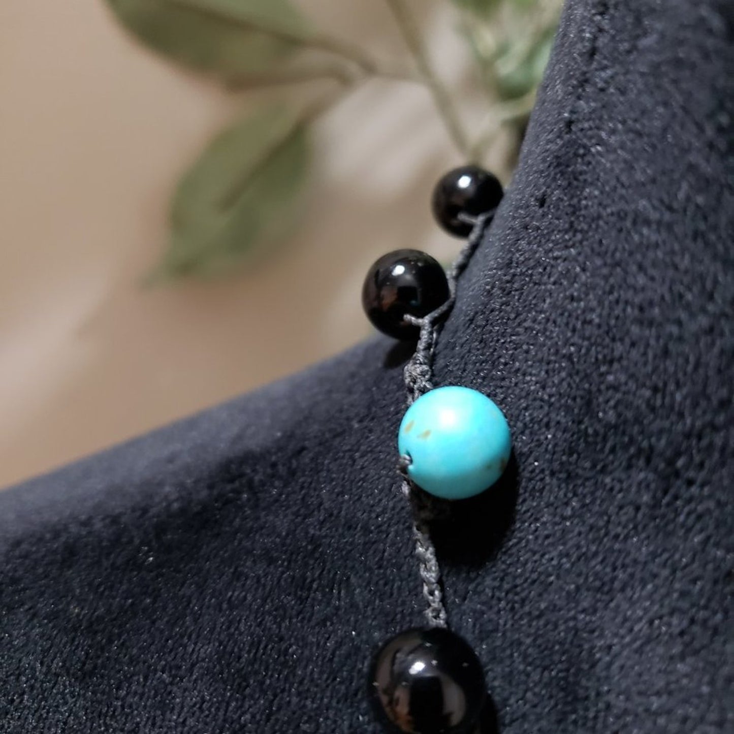 Womens Fashion Black Turquoise Round Beads Gemstones Collar Necklace Jewelry