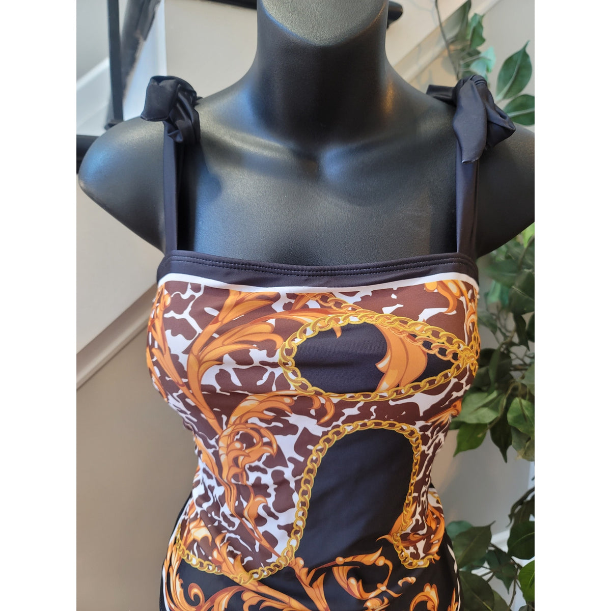 Swimsuit Set Women's Large Multicolor Paisley Mesh Coverup Skirt Padded Bra