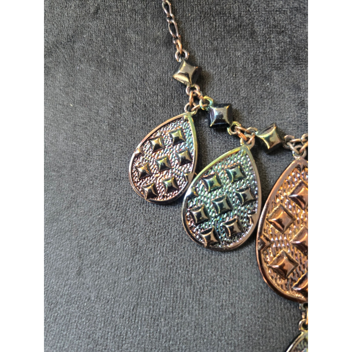 Antique Gold Tone Multicolor Teardrop Filigree Statement Necklace