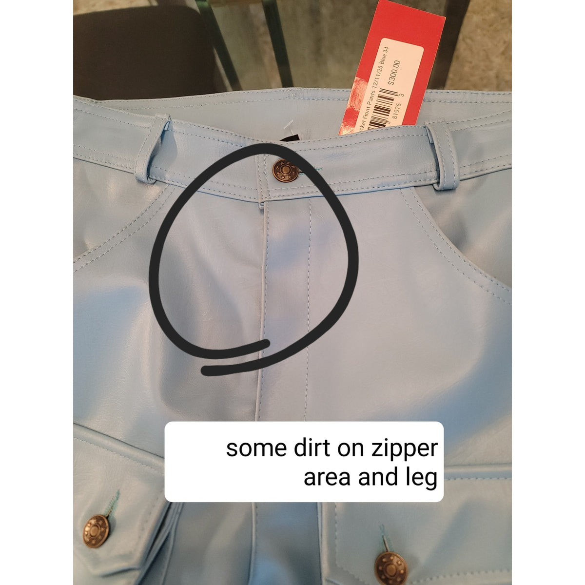 Merci Leather Cargo Pants Women's Size 34 (M) Light Blue Slim Fit Side Pockets