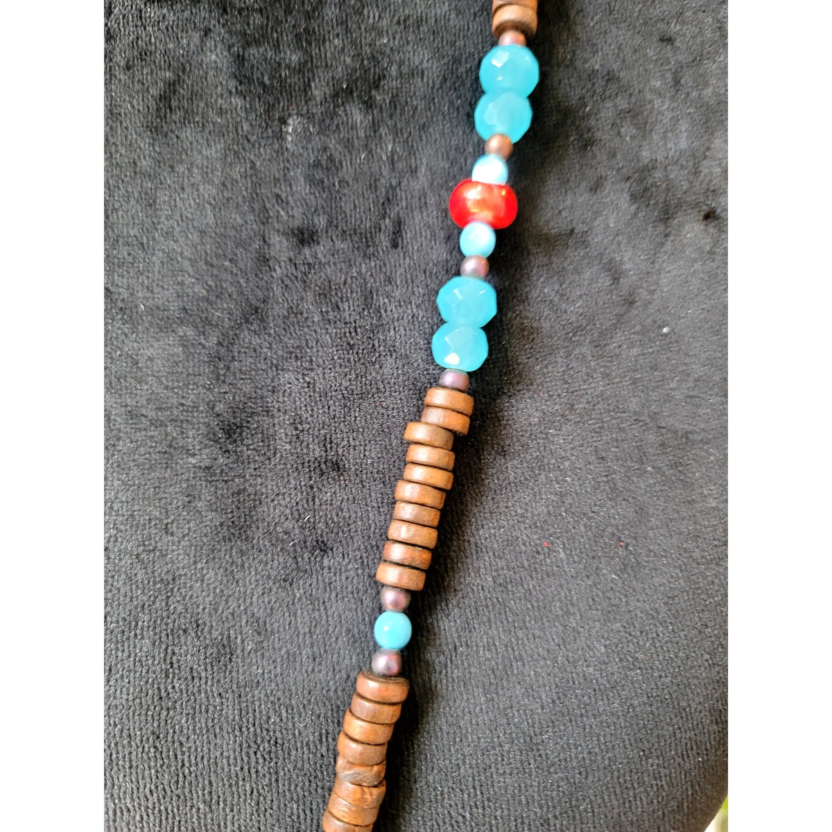 Southwestern Turquoise Coral Beaded Heart Pendant Necklace Boho Western 30"