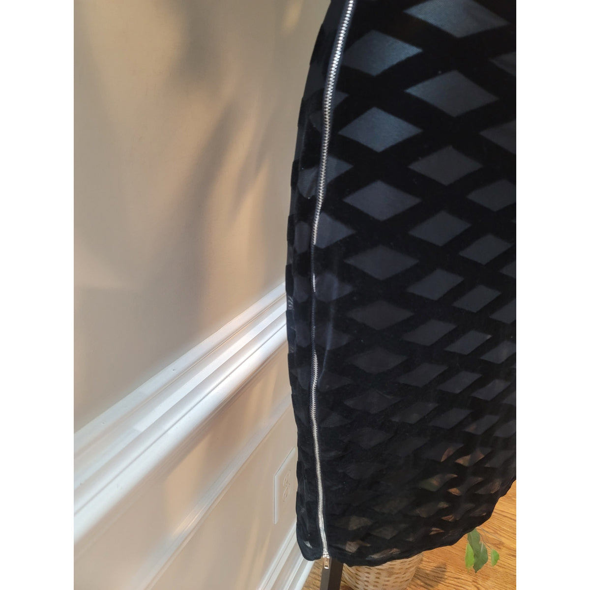 Bodycon Dress Womens Small Black Sheer Geometric Long Sleeve Cocktail Party