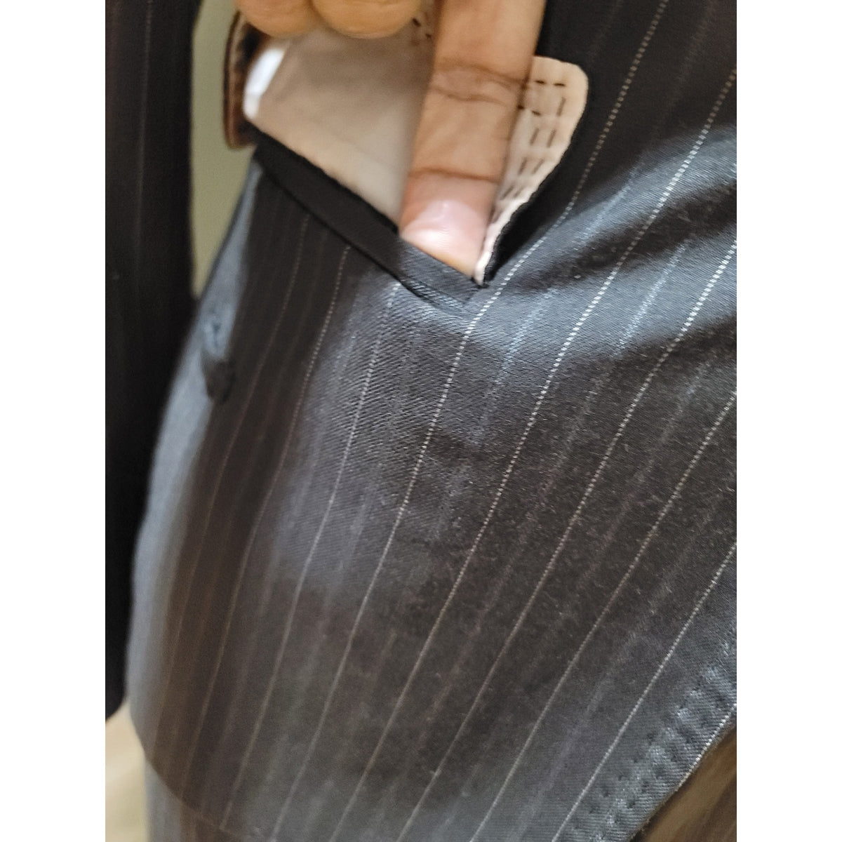 Anne Klein Pant Suit Women SZ 6 Brown Pinstripe Single Button Blazer Welt Pocket