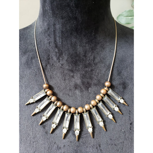 Women's Statement Necklace with Clear Crystal Spikes and Beads Antique Style