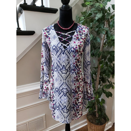 Speechless Women's Multicolor Polyester V-Neck Long Sleeve Knee Length Dress M