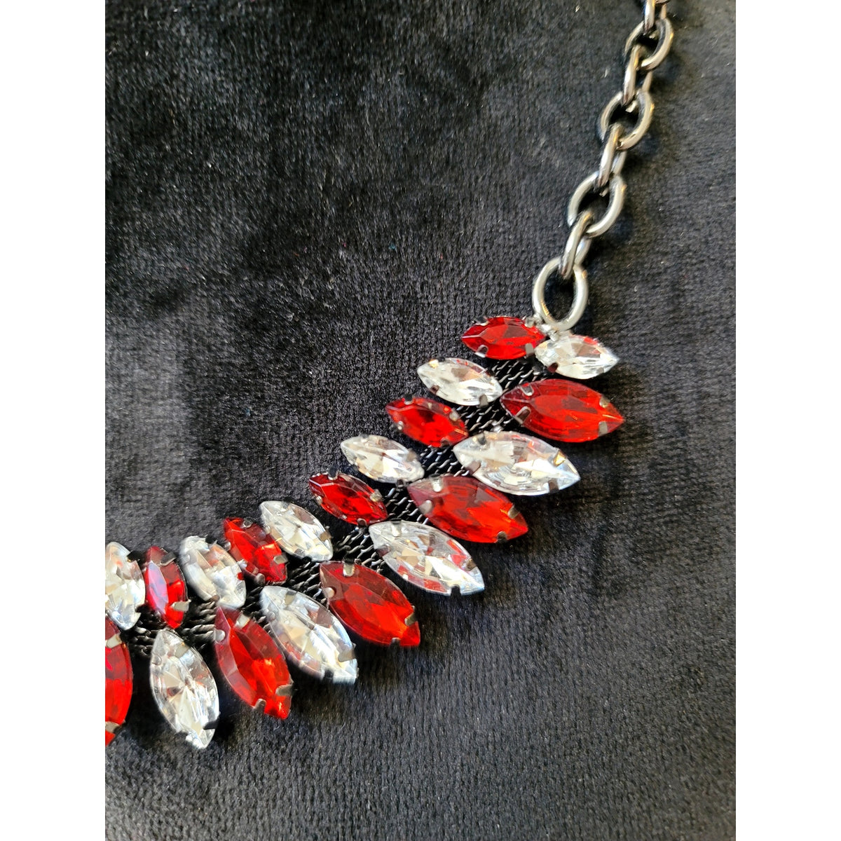 Red Crystal Marquis Statement Necklace Silver Tone Rhinestone Bib Glam Jewelry
