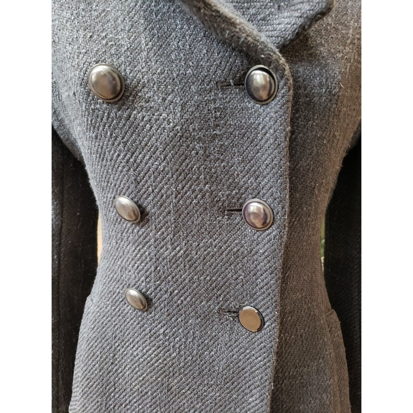 Mint Womens Black Wool Lined Wide Collar Double Breasted Trench Coat Size 2