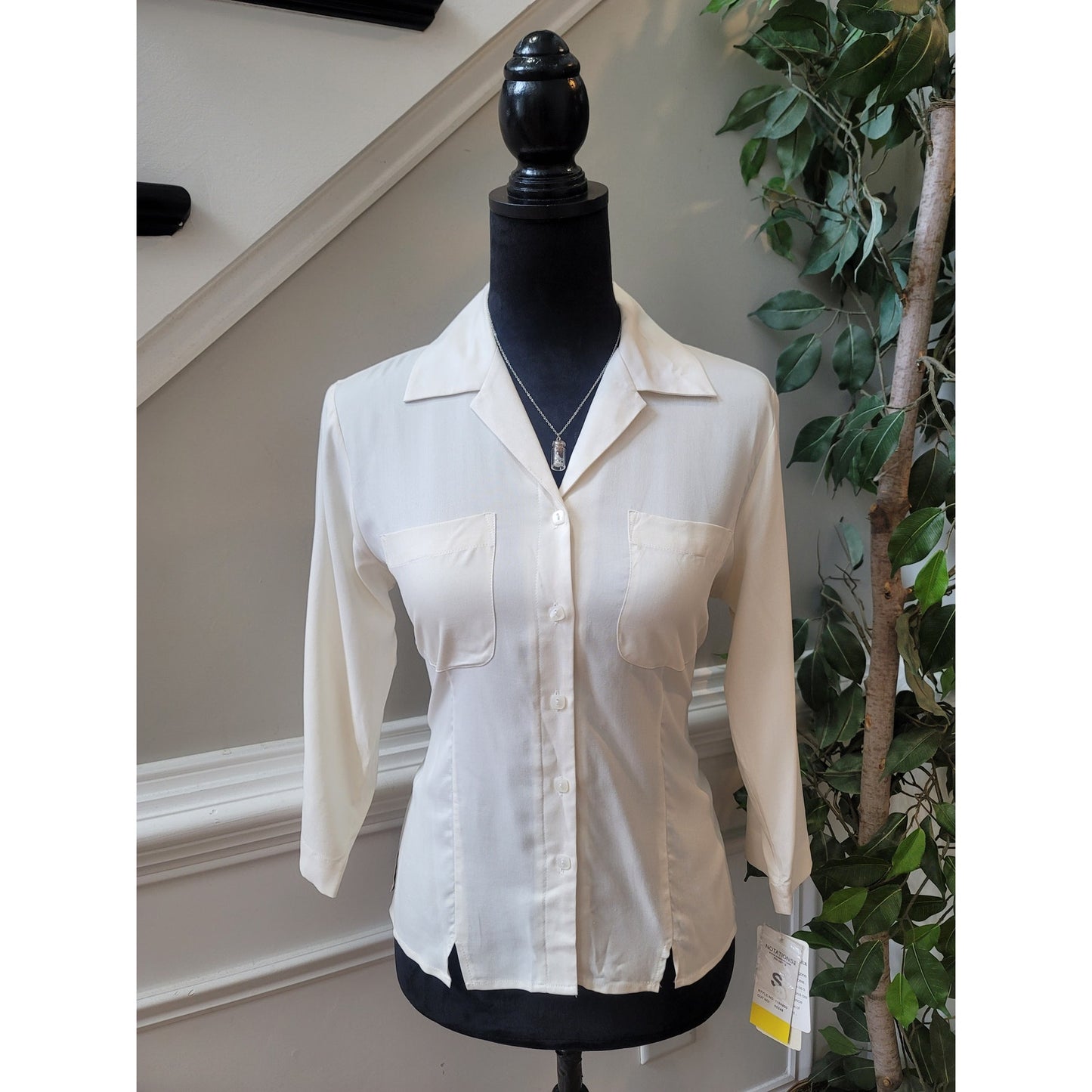 Notations Silk Blouse Women's Small White Button Front Long Sleeve Career Top