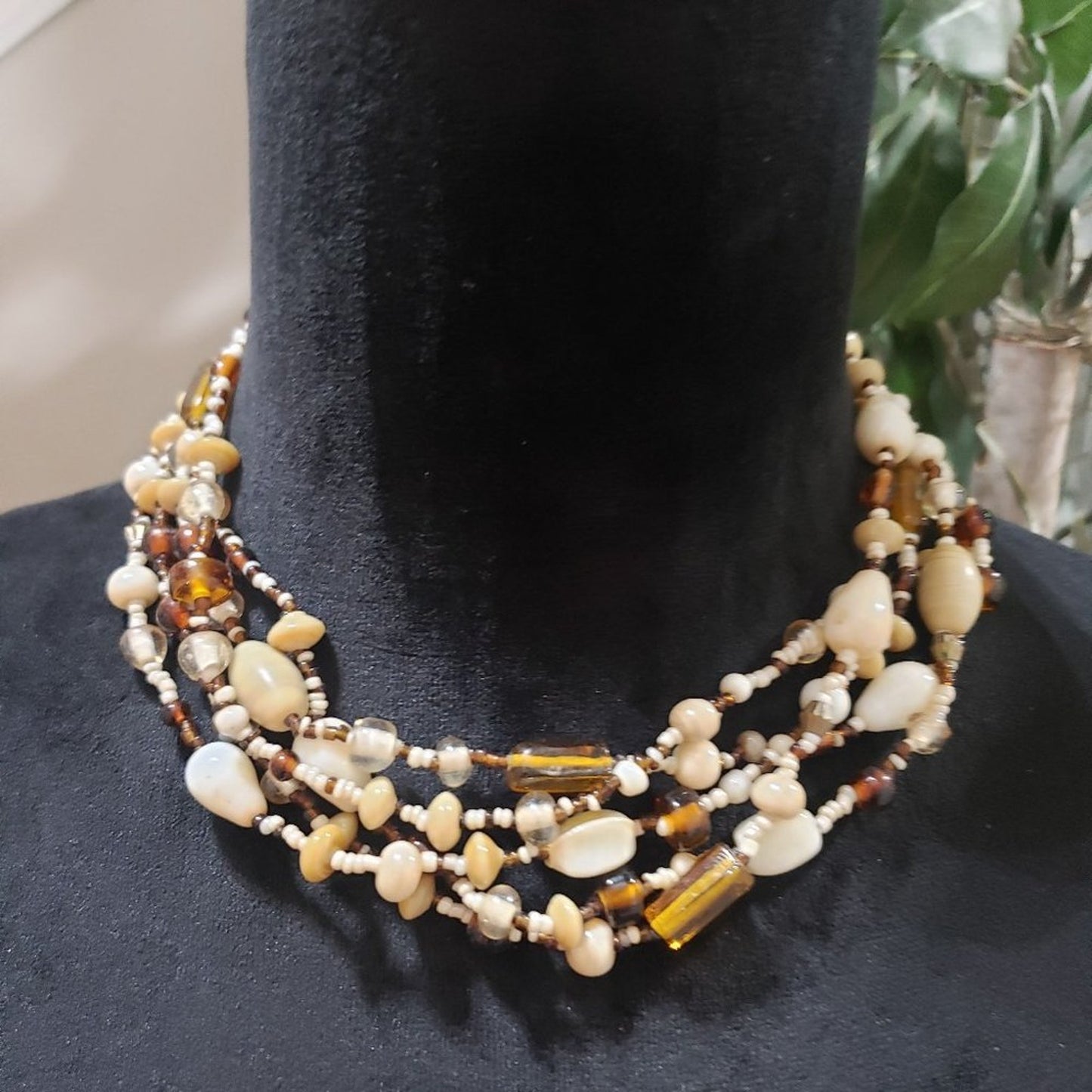 Womens Fashion Multi Layered Abalone Shell Choker Necklace Beaded w/ Lobster Cla