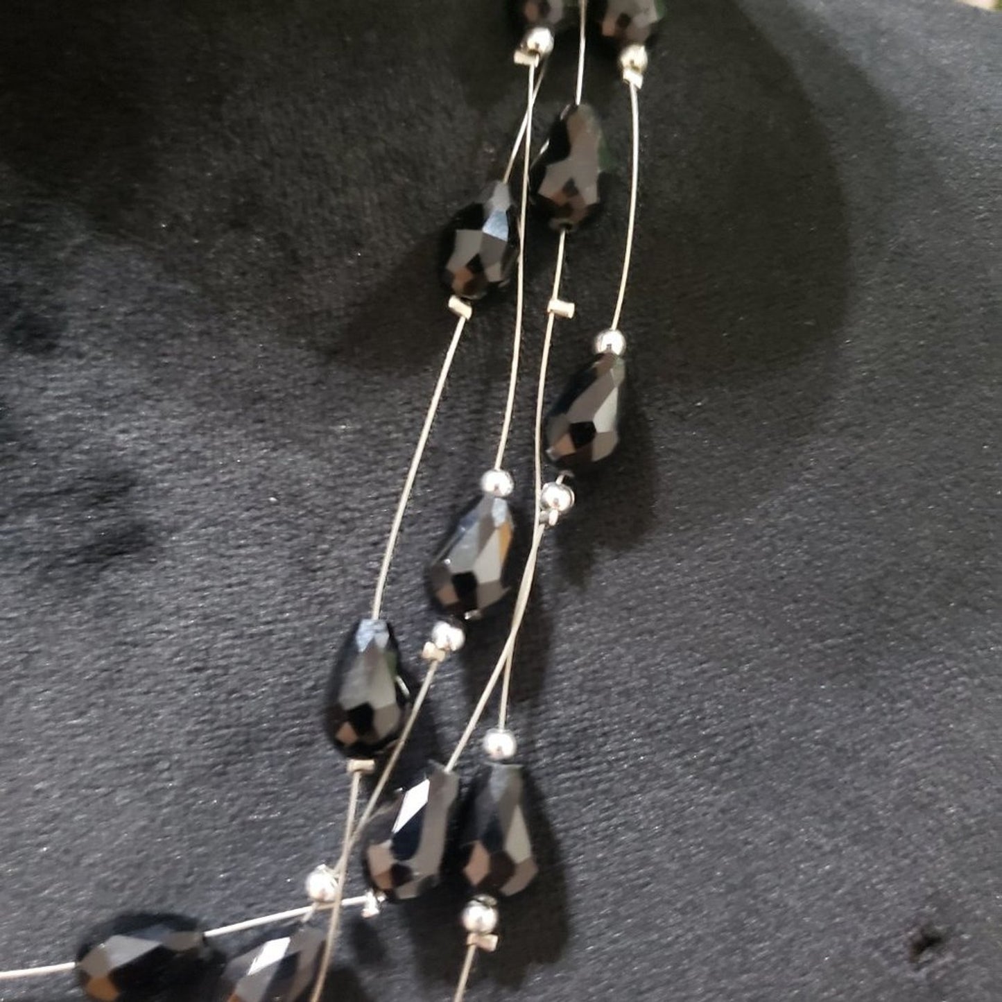 Fashion Three Layer Handmade Charm Necklace Black Rhinestones Beaded With Lobste