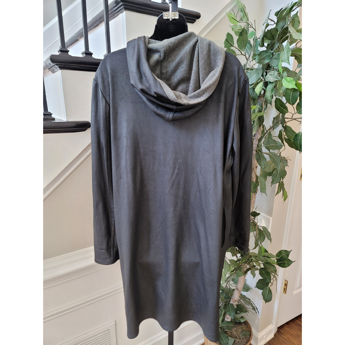 Yeohlee Wrap Coat Jacket Women Large Gray Asymmetrical Hooded Fleece Lined
