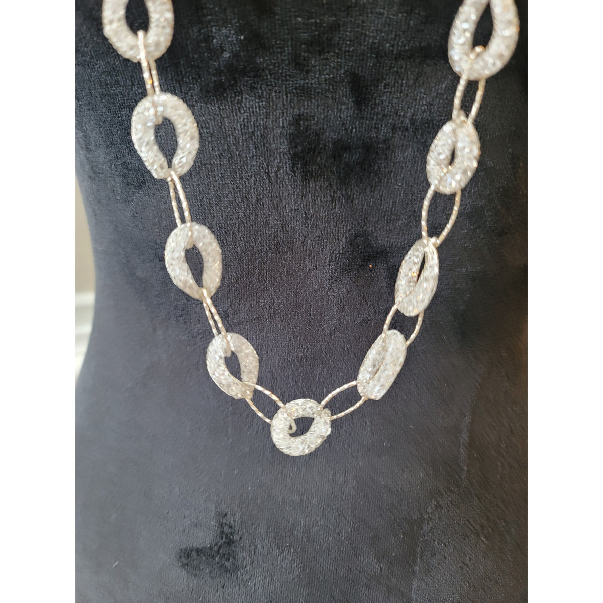 Women's Long Textured Oval Link Necklace with Lobster Claw Lock Elegant Design
