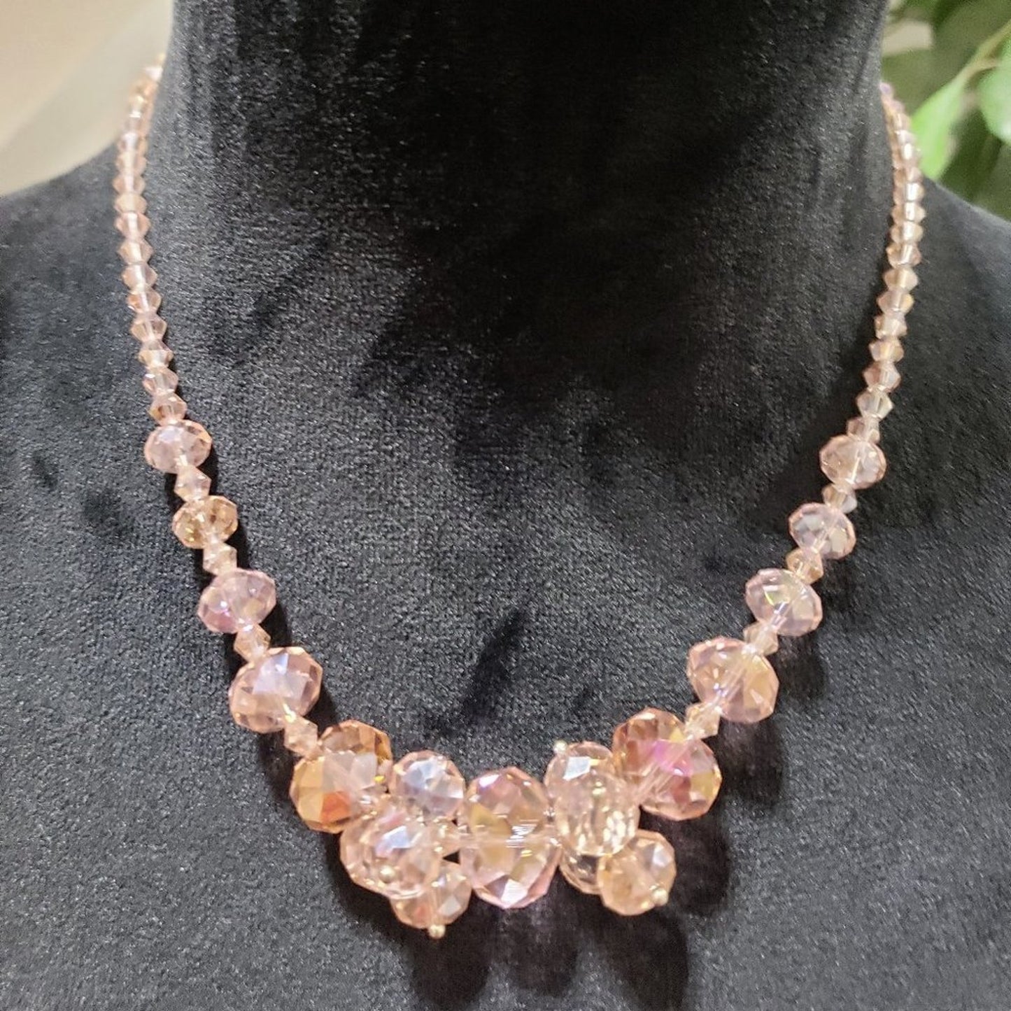 Womens Fashion Pink AB Glass Crystals Beaded Collar Necklace with Lobster Clasp