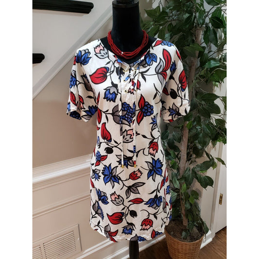 Grace Elements Womens Multi Floral Linen Lace Up Round Neck Shift Dress Size XL
