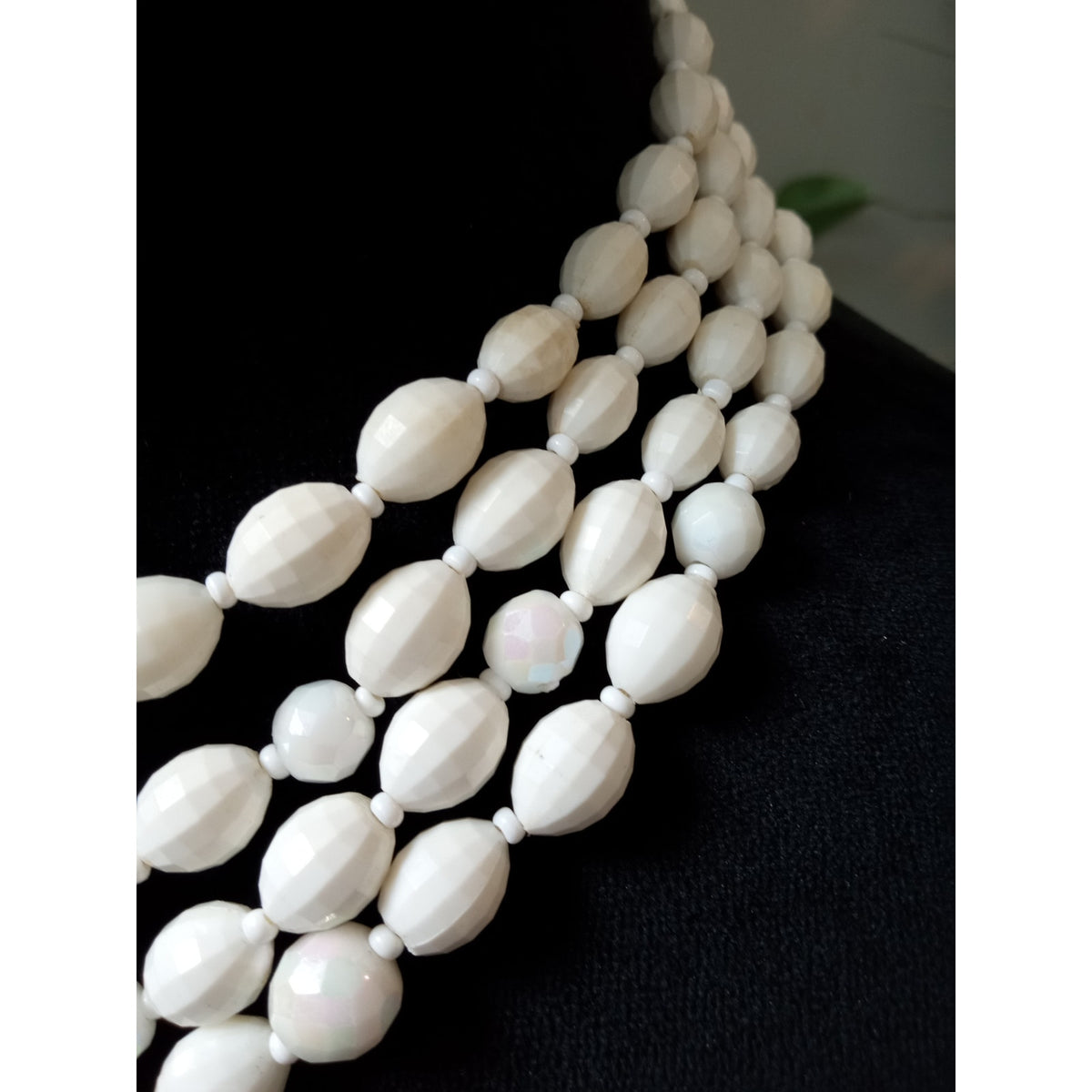 Vintage White Multi Strand Faux Pearls Bib Necklace Layered Statement Necklace