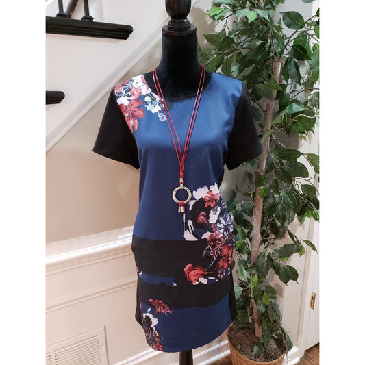 Simply Vera Vera Wang Womens Blue Black Floral Stretch Dress Size XL
