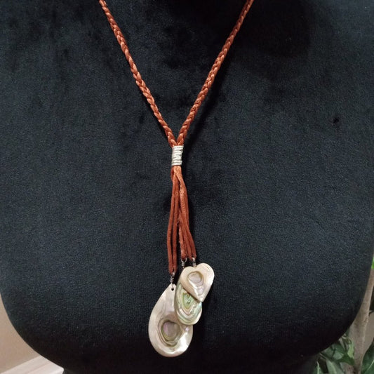 Womens Fashion Abalone Shell Heart and Pear Shape Pendant Necklace with Lobster