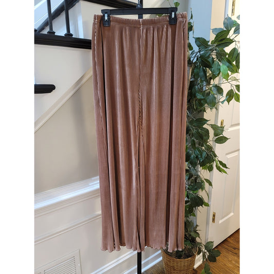 Polyester Pants Women's Size XL Pleated Light Brown Stretch Elastic Waist Luxury