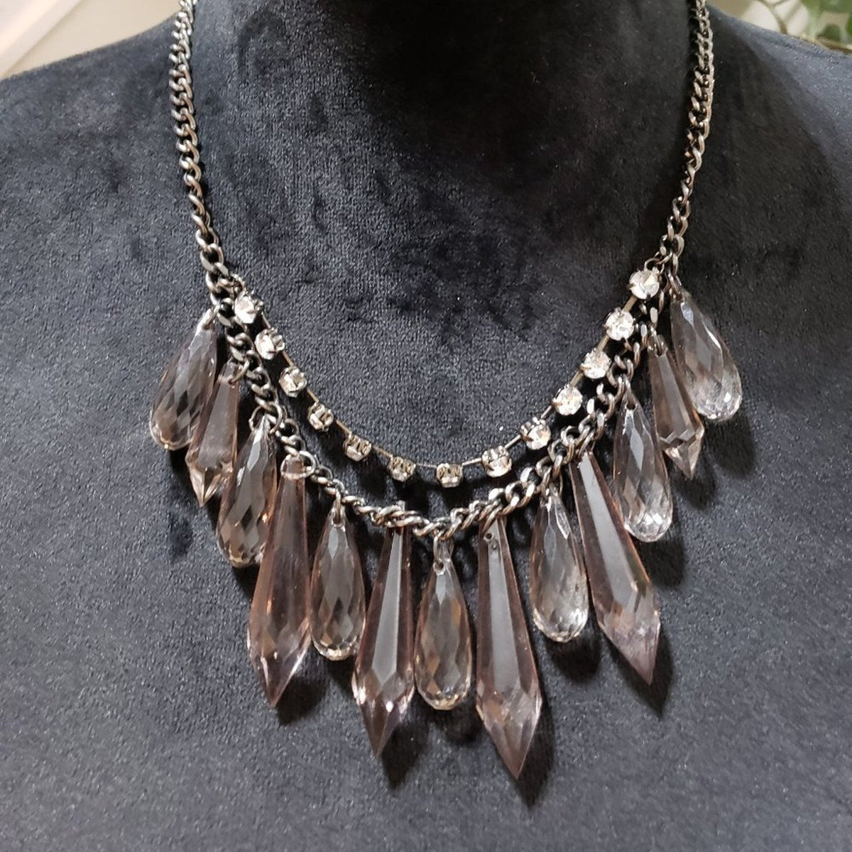 Womens Clear Faceted Bicone Beads Rhinestones Collar Necklace with Lobster Clasp