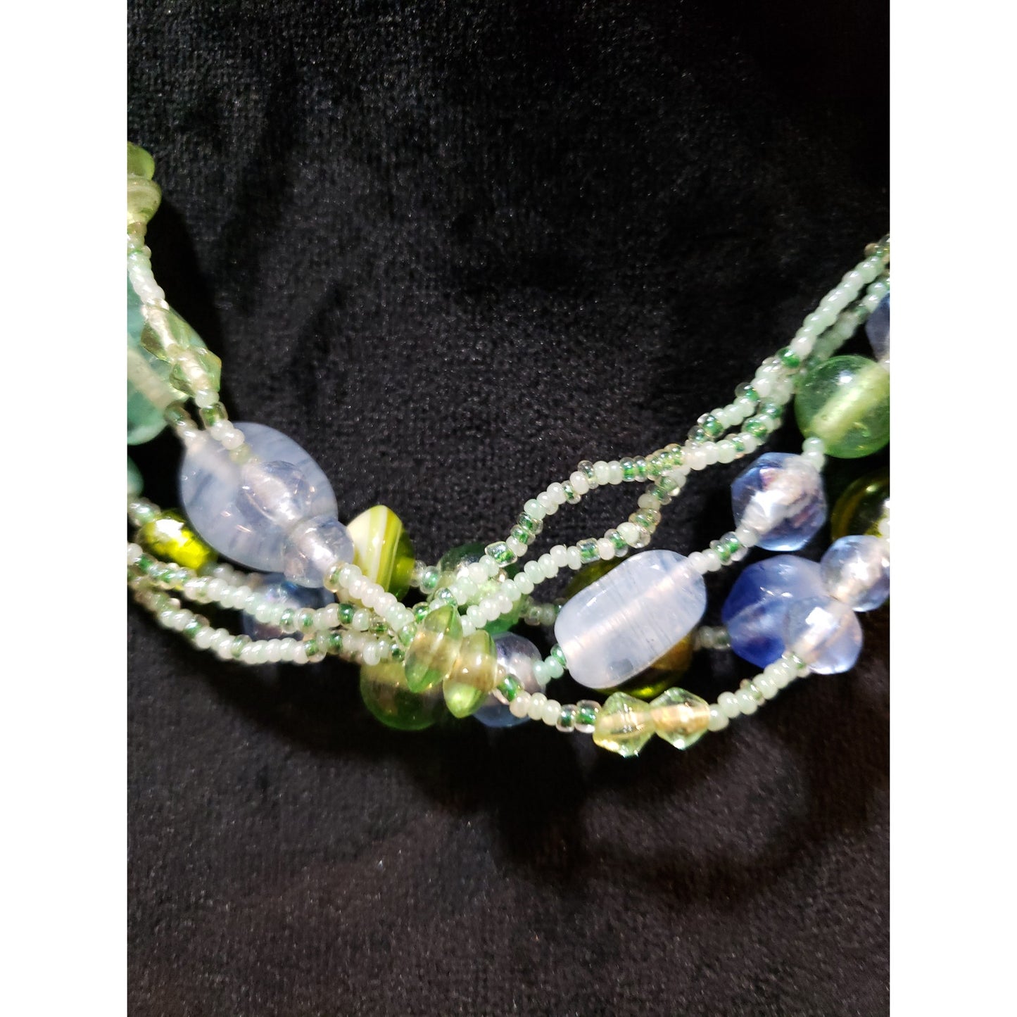 Womens Layered Multi Gemstone Glass Seed Beads Necklace Jewelry w/ Lobster Clasp