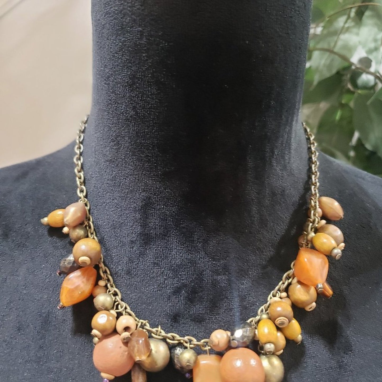 Womens Fashion Gold Tone Chain Multicolor Beaded Necklace with Lobster Clasp