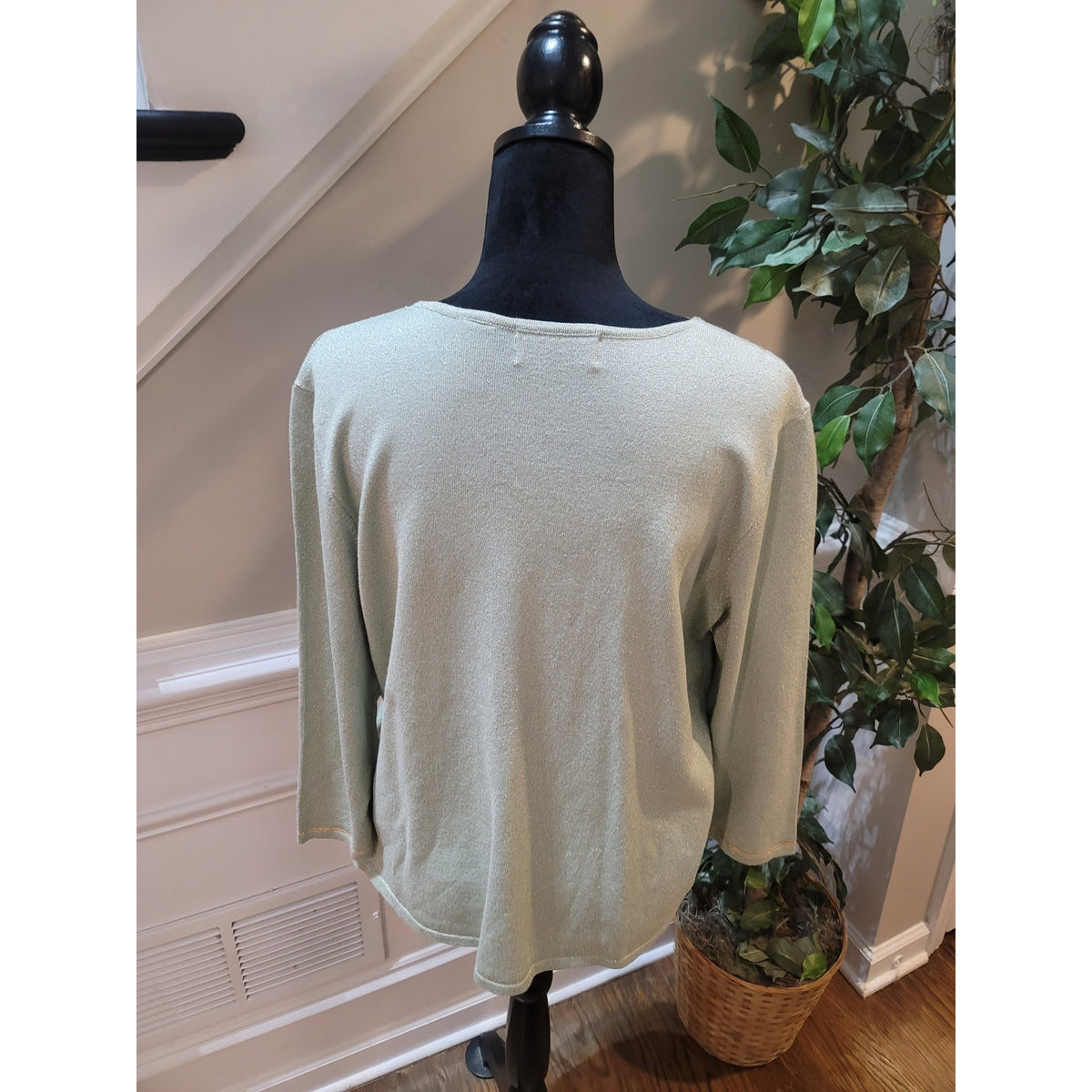 Alfred Dunner Shimmer Sweater Women's Medium Sage Green Embellished Sequin