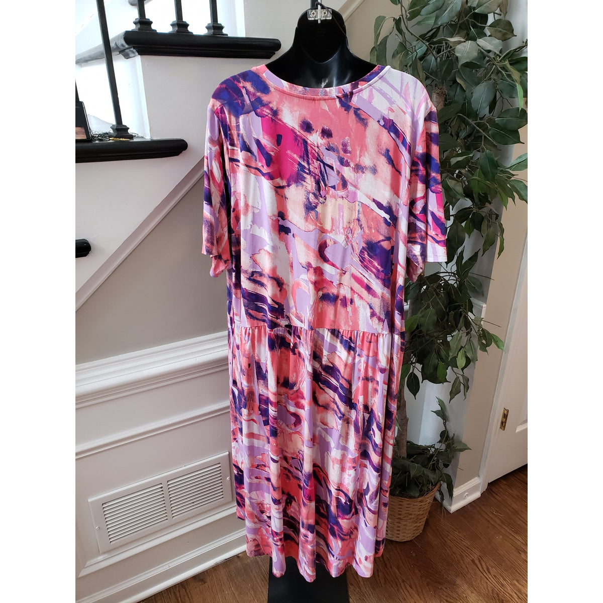 LOGO by Lori Goldstein Dress Women 2X Multicolor Midi Stretch Soft Knit Casual