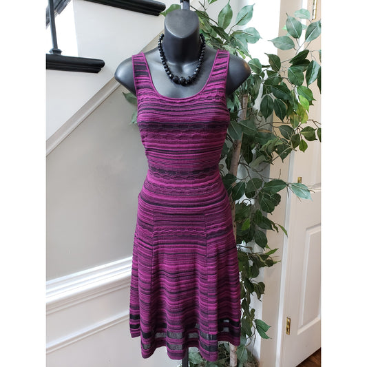 Jessica Simpson Sweater Dress Women's Size XS Purple Textured Stripes Round Neck