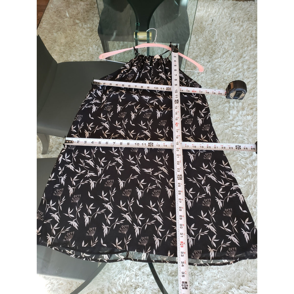 LOFT Shift Dress Womens Size XS Black Floral Casual Lined Halter Neck Sleeveless