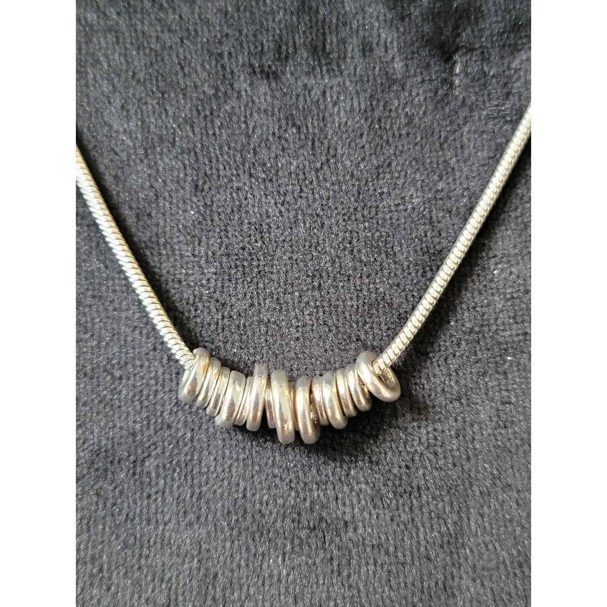 Chico’s Women Silver Tone Snake Chain Necklace With Ring Bead Accents Adjustable